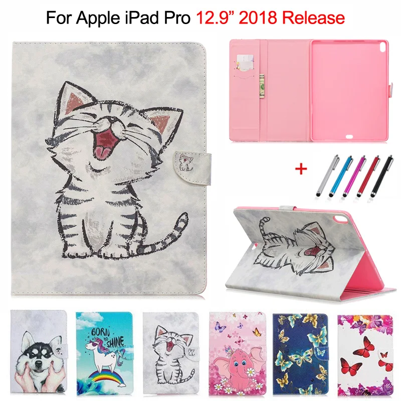 Random Милый Кот Единорог щенок Бабочка крышка планшета для iPad Pro 12,9 сумка стоячий пенал оболочка для iPad Pro 12,9 чехол+ подарок - Цвет: Random