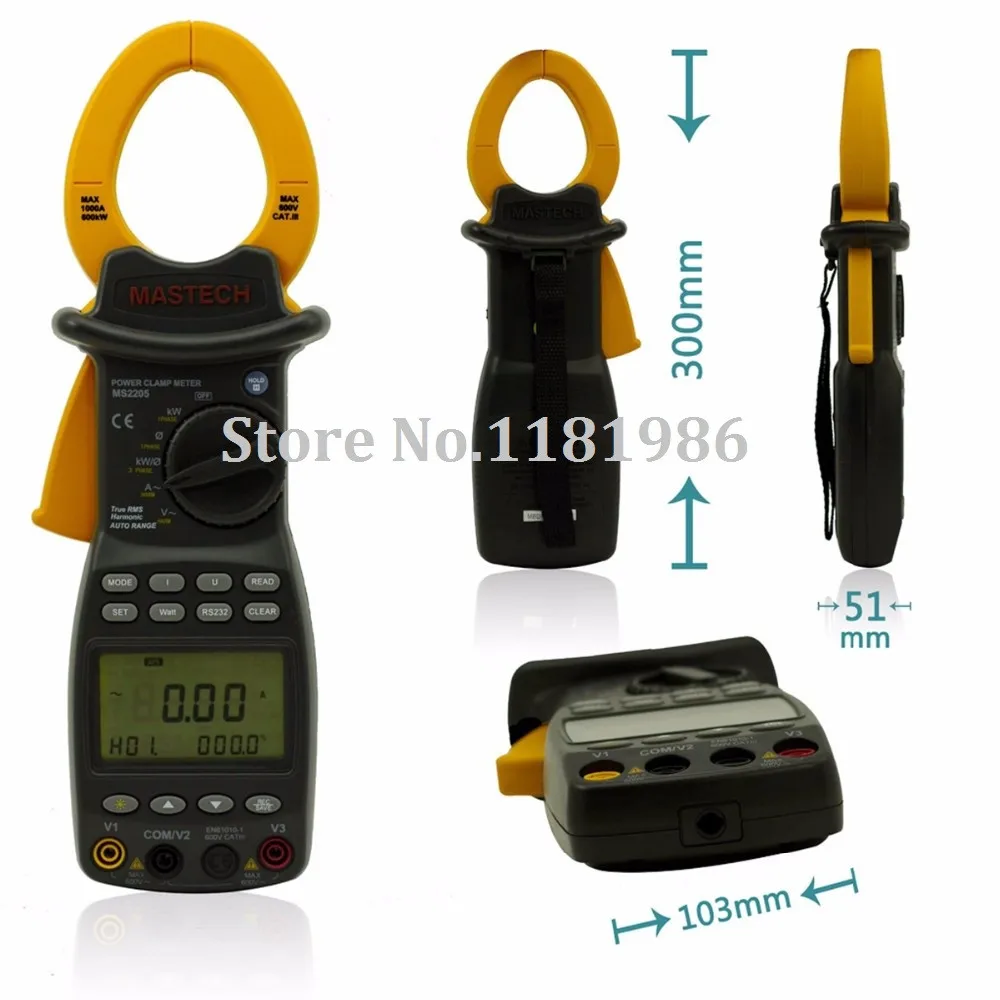 MASTECH MS2205 3 фазы TRMS цифровой энергии клещи Мощность коррекция коэффициента метр мультиметр V/A/W/ВА/кВА/кВАр/Гц/кВт/PF