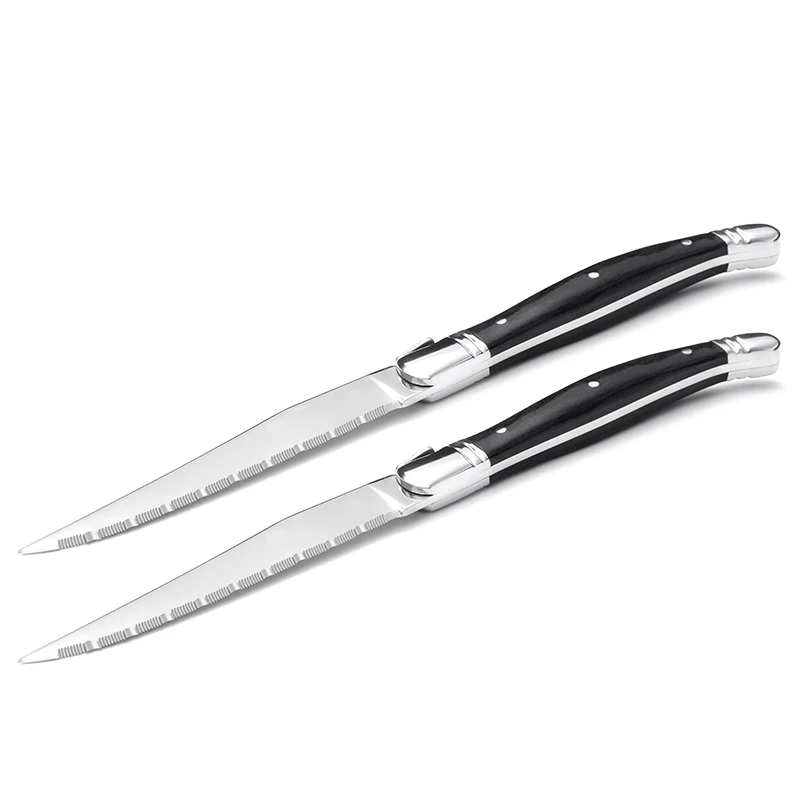 2pcs Black Knives 2 шт./компл. ножей для стейка вилки и ложки деревянная ручка стиль Laguiole наборы столовых приборов Нержавеющая сталь столовые приборы деревянные столовые сервизы - Цвет: 2pcs Black Knives