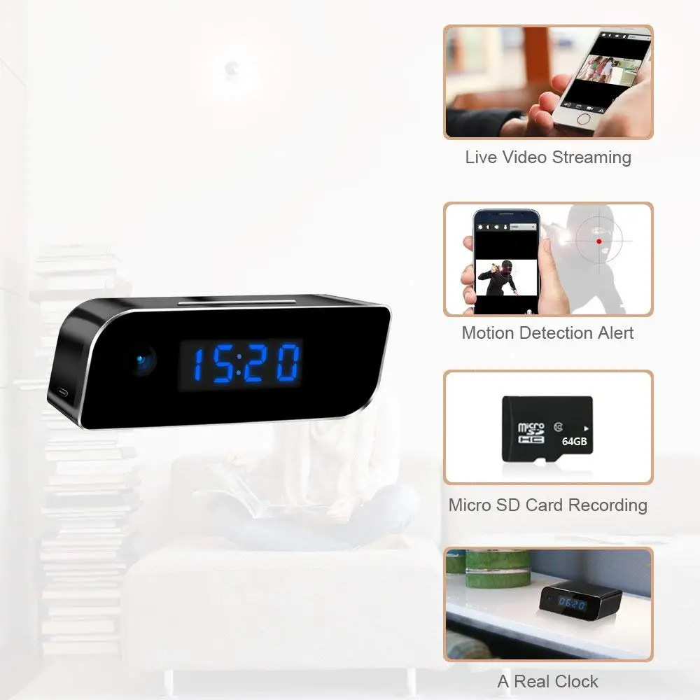 CCTV 1080P WIFI мини камера с будильником Беспроводная няня часы P2P безопасность ночное