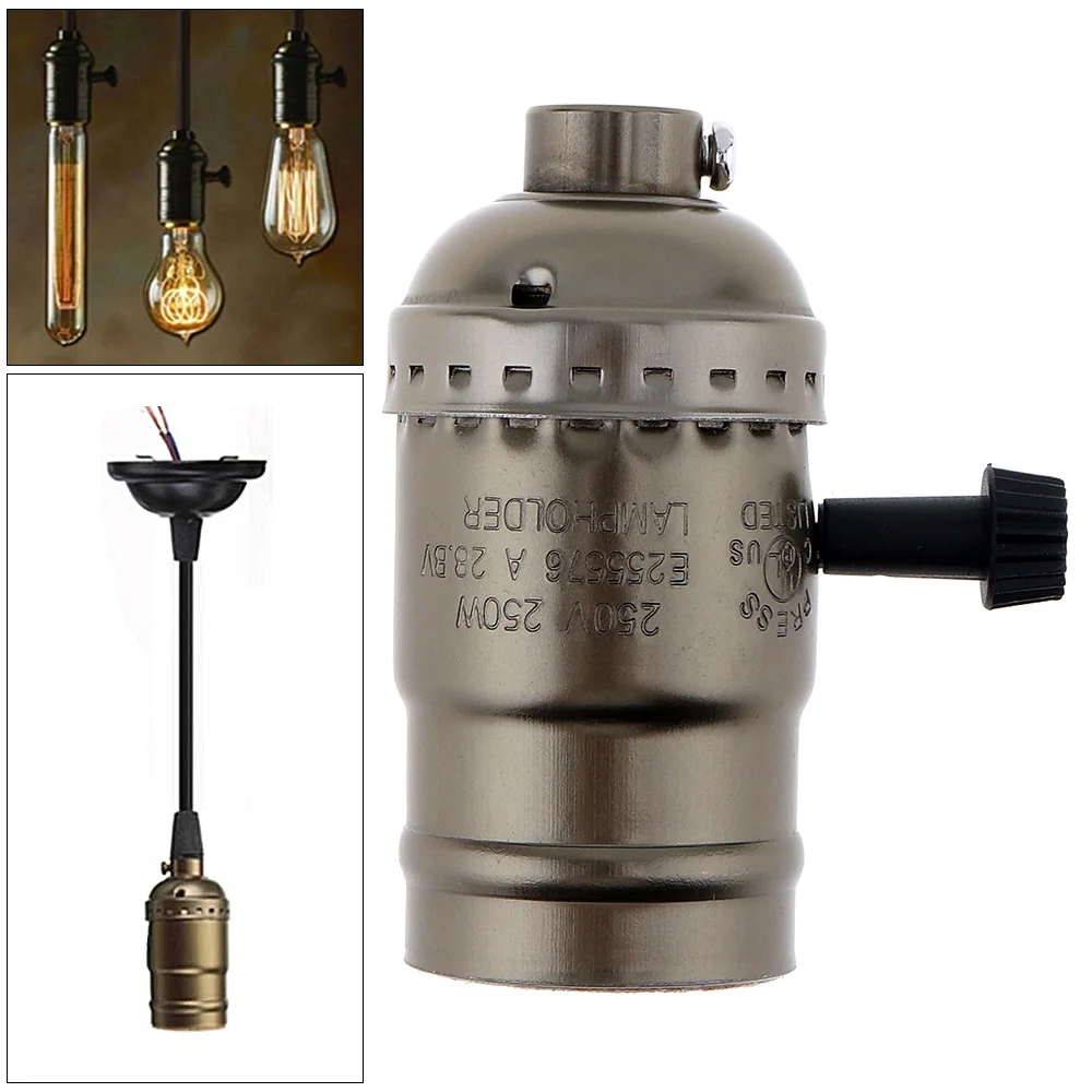 

250W 110V-250V E27 A 28.BV Bulb Light Socket Bronze Color Edison Vintage Retro Pendant Lamp Base Holder with Knob Switch