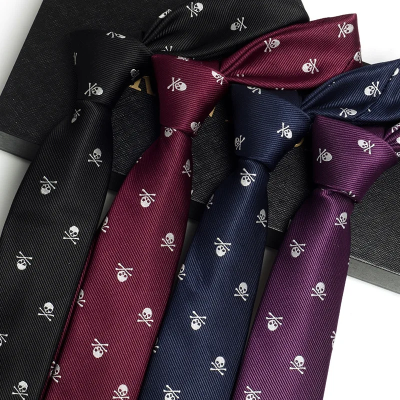 

Embroidery Skull Necktie Slim Narrow Fashion Tie Necktie Mens Party Gravatas Corbatas Student 6cm Neck Tie For Women and Men