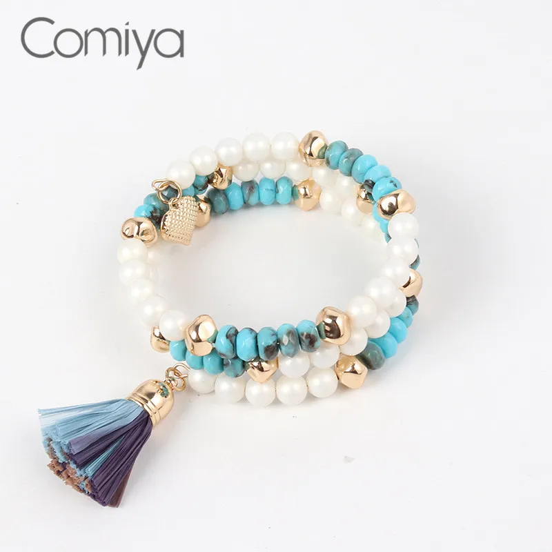 Comiya модные браслеты для женщин акриловые бусины украшение кисточка линия