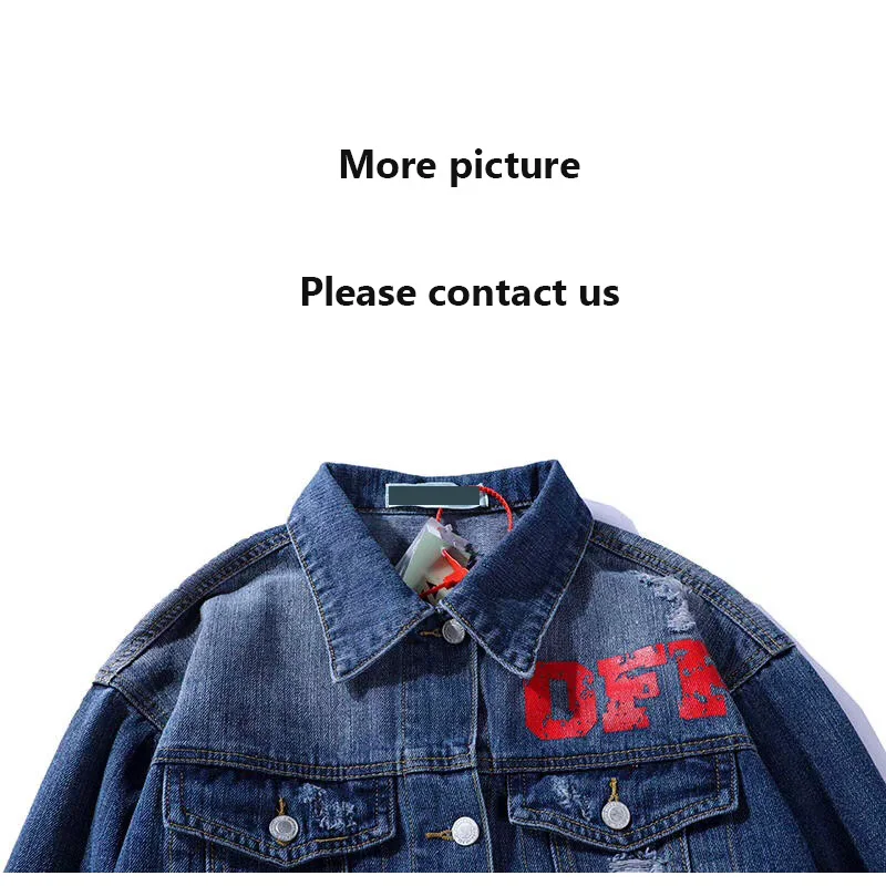 Off White Письмо печати джинсовая куртка Для мужчин рваные s синий Жан хип-хоп джинсы