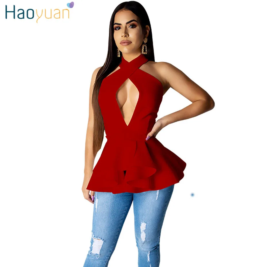 HAOYUAN с открытыми плечами открытая спина сексуальный Холтер Топ уличная летняя рейверская Праздничная Повседневная рубашка женская одежда боковая молния майка Топы