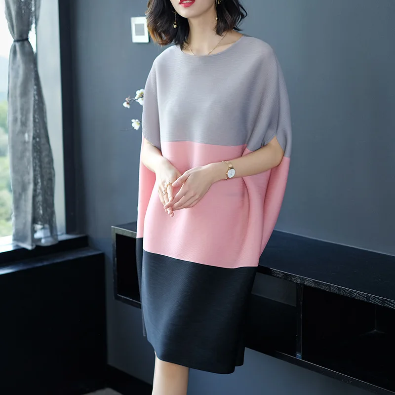 LANMREM 2020 весеннее Новое Плиссированное Платье из ткани с круглым вырезом и