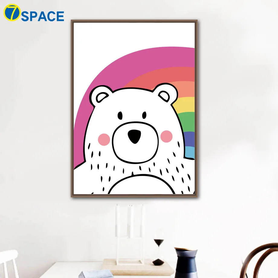 Мультфильм Медведь Радуга молния плакаты и принты стены искусства холст картина