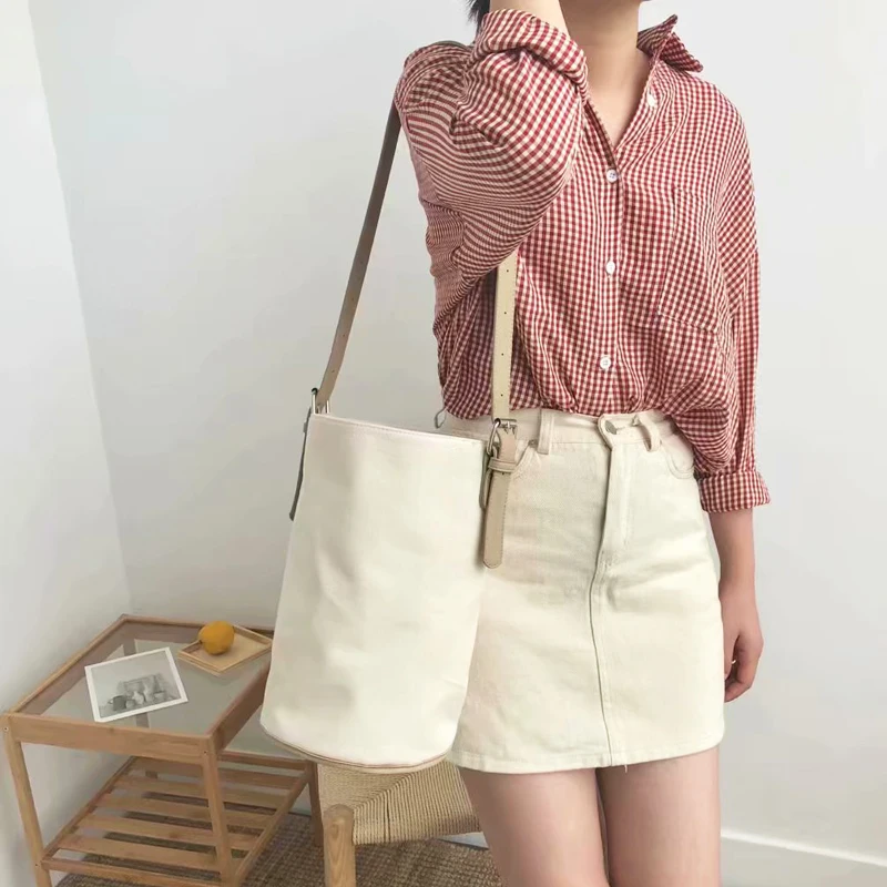 Сумка-ведро из холста в японском стиле Женская Повседневная Холщовая Сумка на