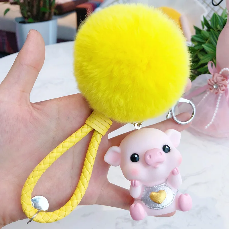 K6 Мультфильм пушистый мех кролика Pom милые животные любовь брелок с дизайном «Поросёнок» кукла колокольчик помпоны брелок для ключей женский автомобильный кошелек брелоки - Цвет: K6