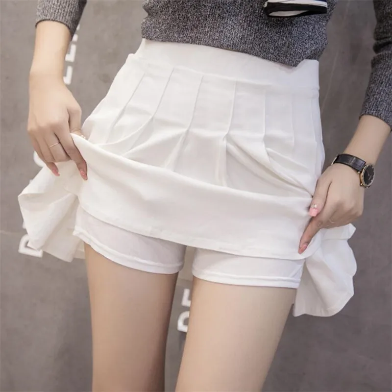 

100pcs! Women Girl's Preppy Style Above Knee MINI Skirts,Anti Emptied A-type Student Pleated Skirts,Empire Wild Bust Short Skirt