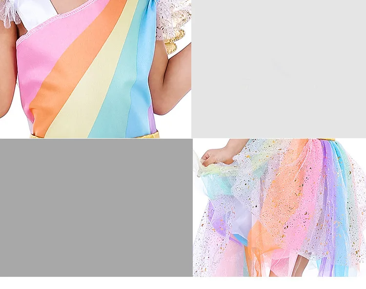 DKDGNY Kids Rainbow Unicorn Dress Girls Cosplay Costume Children Princess Dresses Hair Hoop Wing Set Halloween Party Tutu | Детская