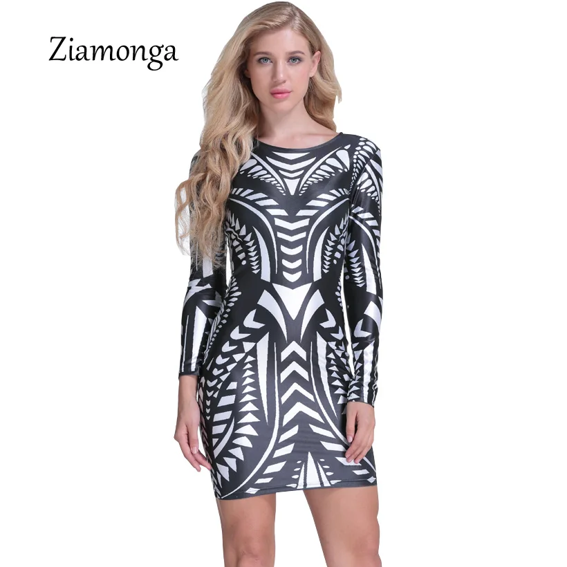 Женское облегающее платье Ziamonga винтажное с геометрическим принтом и длинным