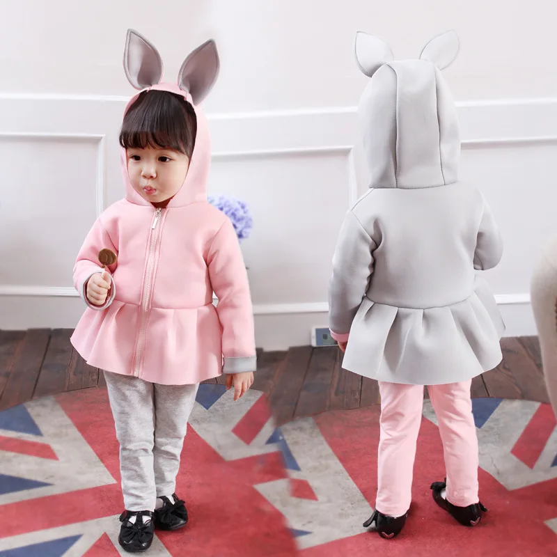 Весенняя детская одежда для девочек розовые куртки с капюшоном кошачьими ушками