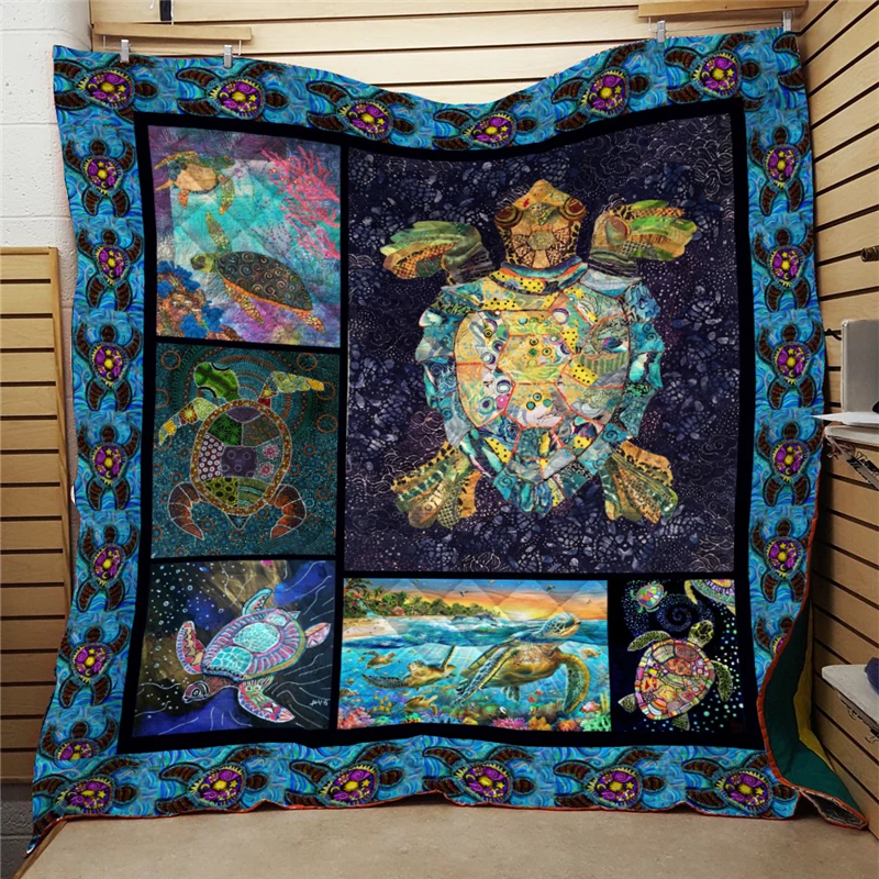 Summer Turtle Print ocean Quilt Kids School Adults Bed Soft Warm Thin Blanket Cotton King Size Wholesale Custom Pattern | Дом и сад