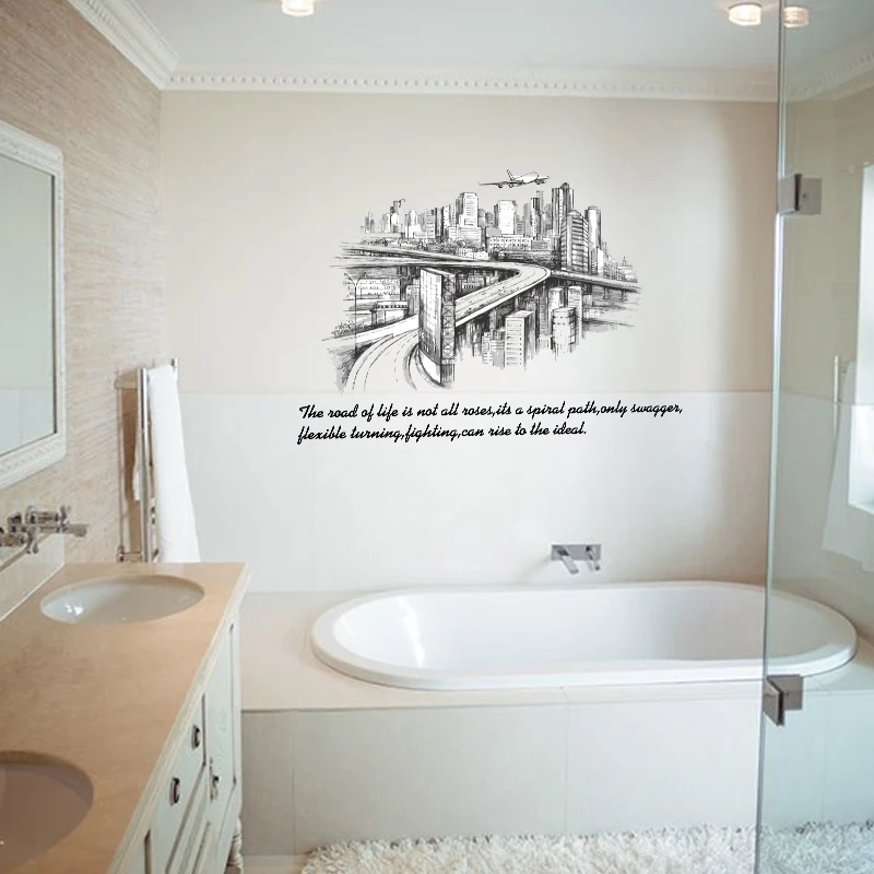 [Fundecor] современный городской эскиз силуэт наклейки на стену diy домашний декор для