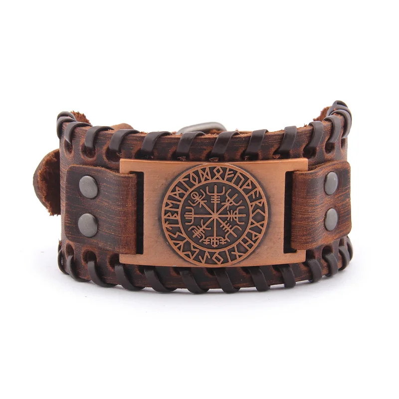 Viking Vegvisir компас браслеты нордические руны символ Одина обертывание натуральная