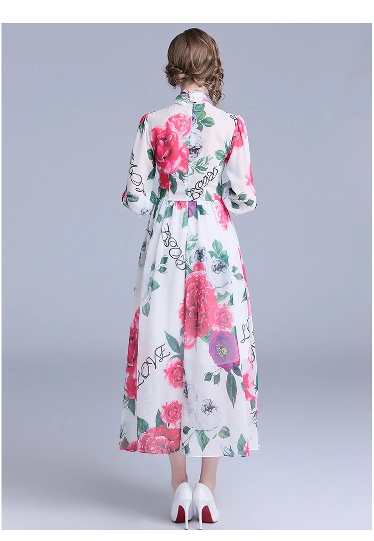 Maxi Dresses for Women High Quality Elegant Chiffon Party Dress 2018 Big Swing Slim A Line Vintage Floral | Женская одежда