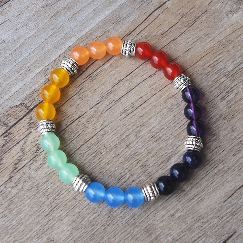8 мм бисерная нить семь чакр браслет смешанный камень молитва Мала Исцеление