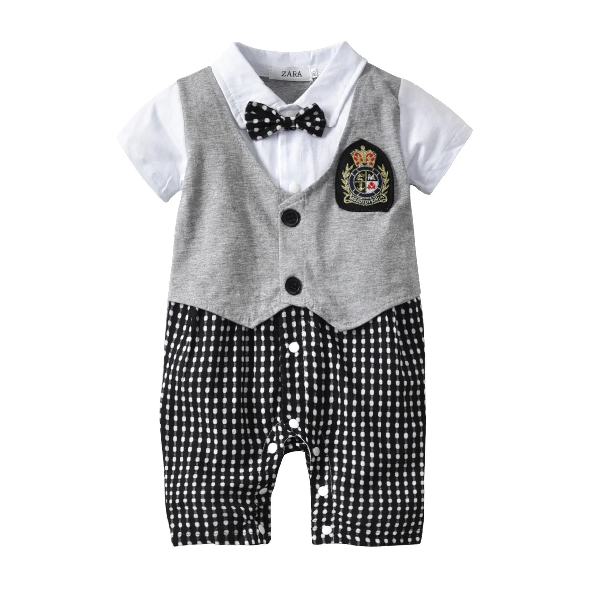 19B040 Children's clothes baby hardy children jumpsuit Crawl boy tie gentleman badge fake two pieces of |