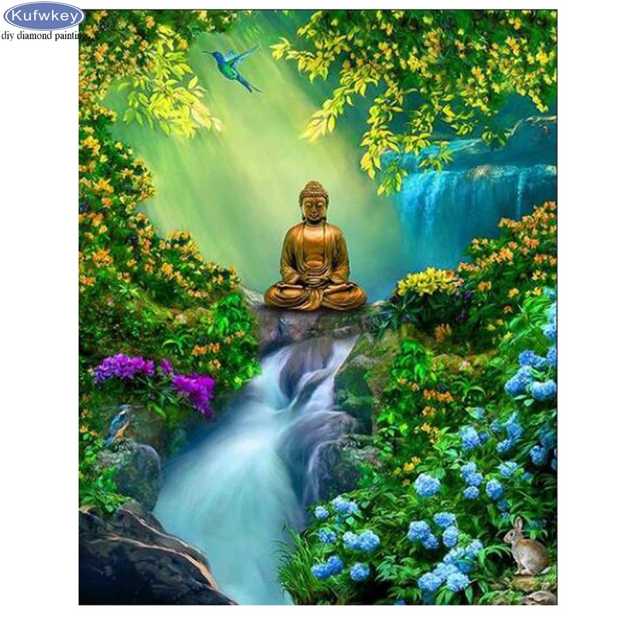 Алмазная 5d живопись сделай сам картина с водопадами пейзажем Будды вышивка