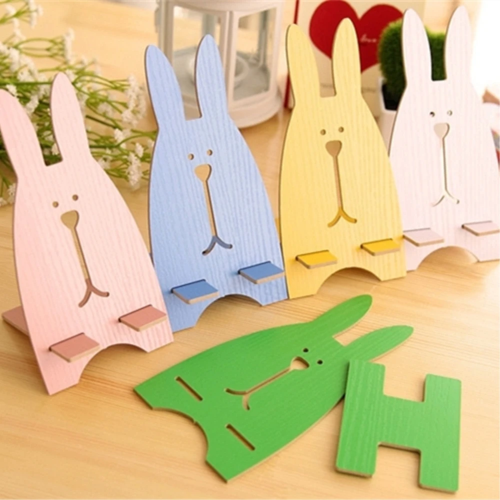 Универсальный настольный держатель для телефона с милым кроликом из дерева