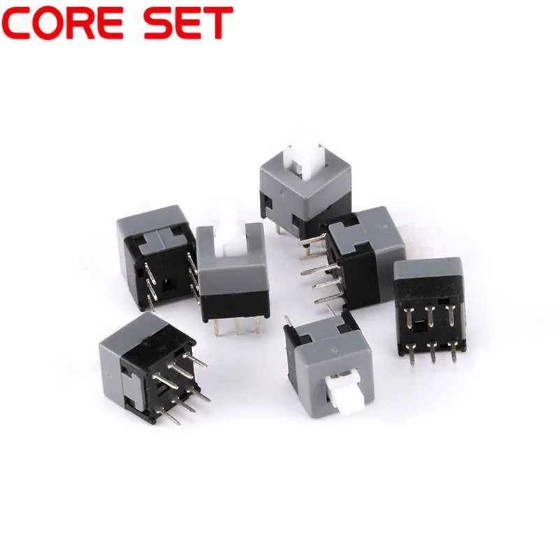 

20 шт./лот 8,5*8,5 мм 6-контактный DPDT Мини кнопочный самоблокирующийся выключатель 8.5X8.5mm