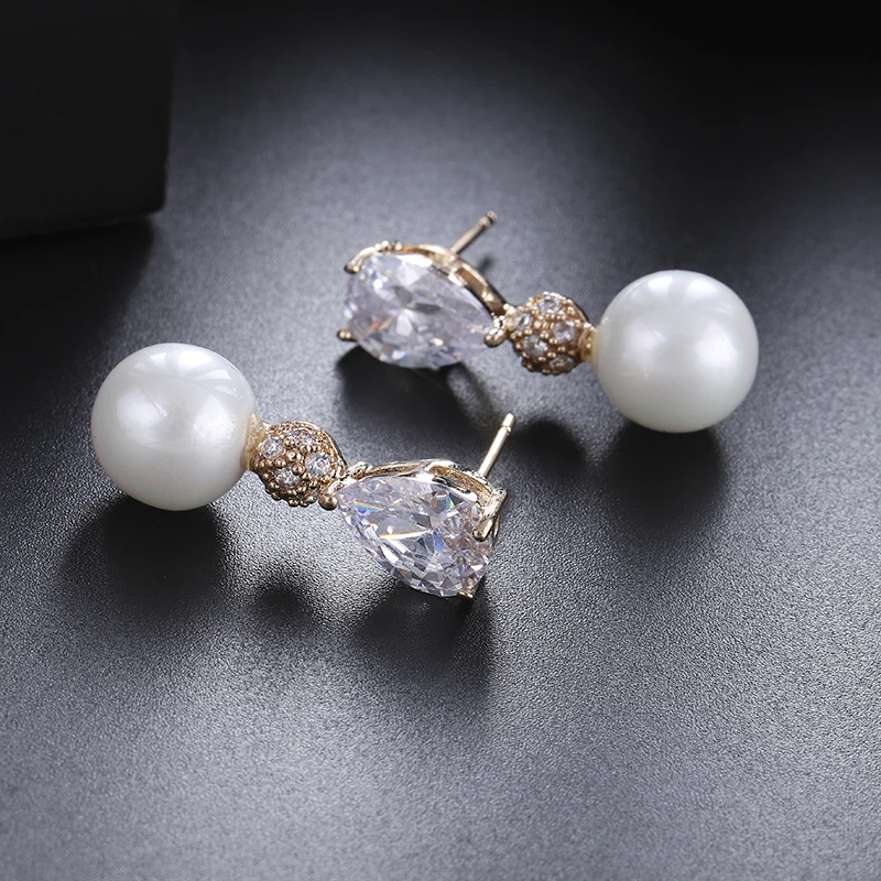 YANMEI Imitation pearls AAA Cubic Zirconia Dangle Earrings For Women Water Drop Elegant Fashion Jewelry YME7740 | Украшения и