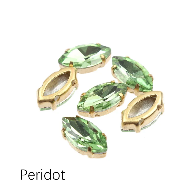 Peridot 5x10 мм конский глаз золотой коготь инкрустированные стеклянные хрустальные стразы для шитья. 30/100/Сумка для одежды, обуви и украшения шляпы - Цвет: Peridot