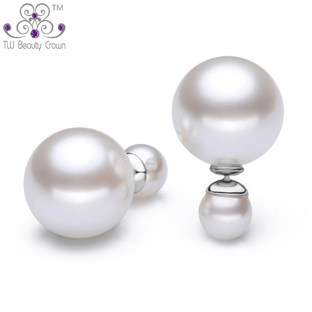 

Настоящее серебро 925 пробы, роскошная имитация двух больших жемчужин, серьги со шпилькой, для женщин, модные ювелирные изделия для невест на ...