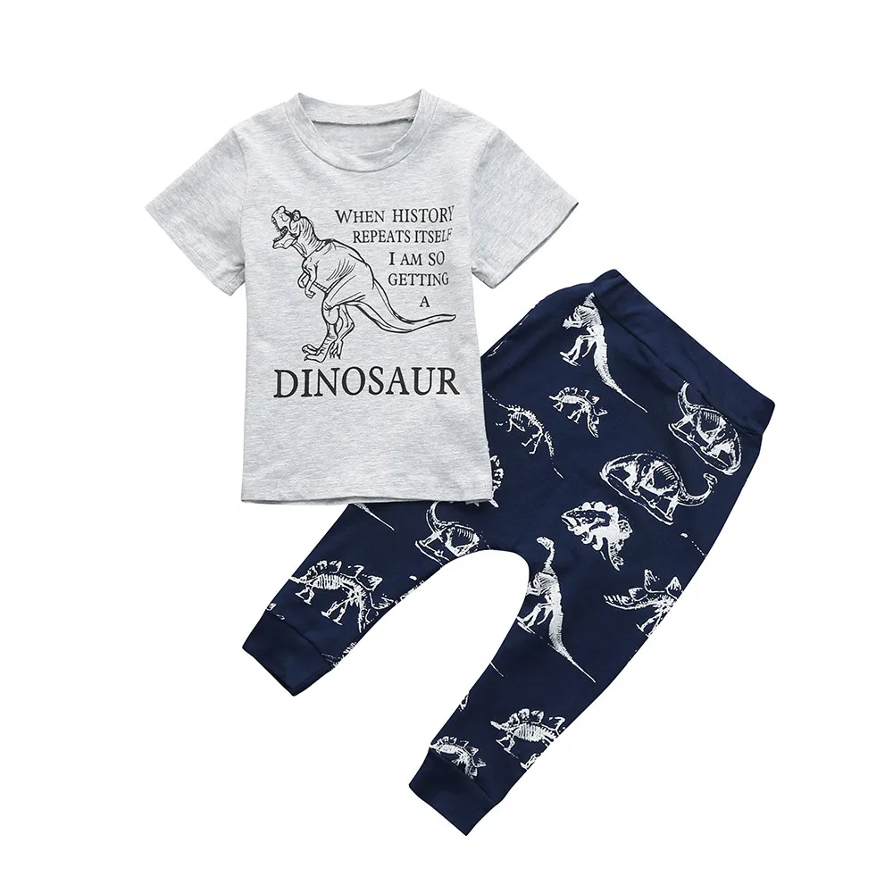 Топы с принтом динозавра для маленьких девочек футболка и шорты комплект одежды