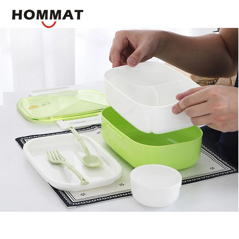 2 уровня школьной контейнеры для еды с отсеков Bento Box Еда контейнер окно Lunchbox дети