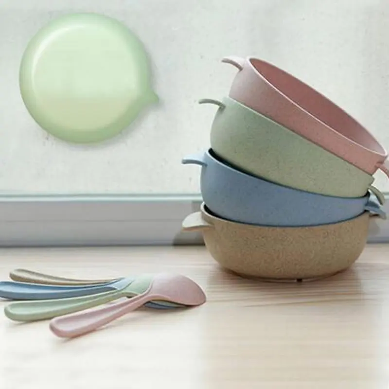 Детская пищевая добавка миска из пшеничной соломы с ложкой кухонная пластиковая