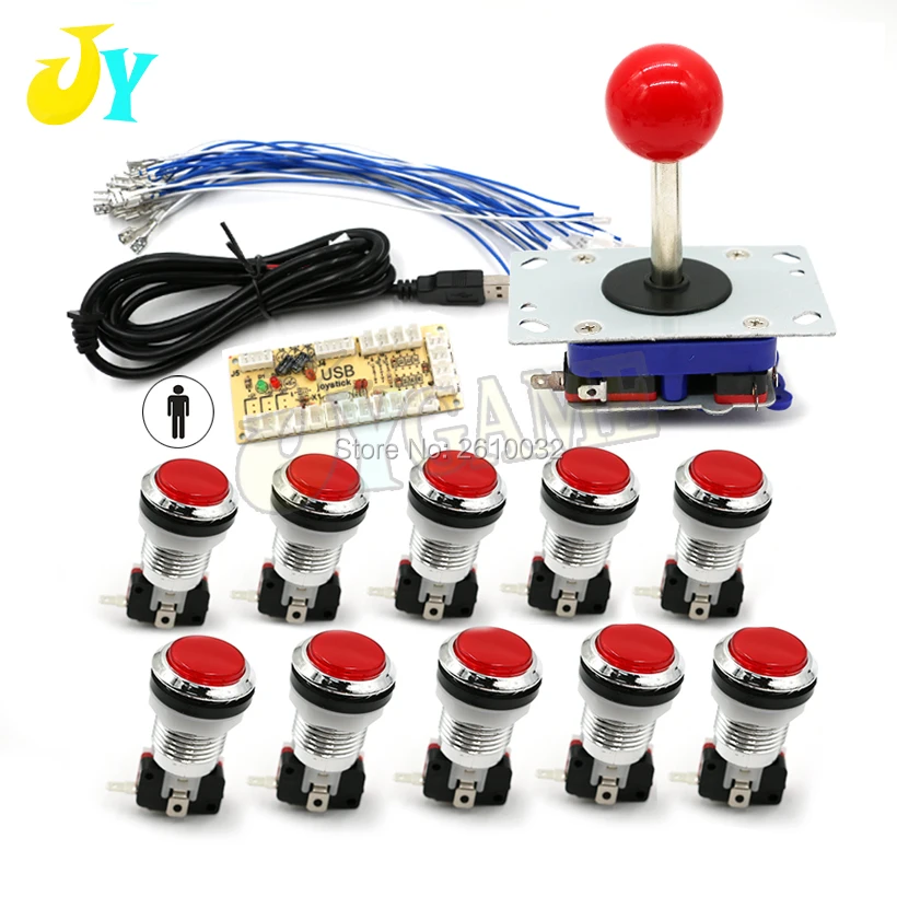 Один игрок Аркады нулевой задержкой комплект USB энкодера для PC ZIPPY джойстик+ 5 В светодиодный подсветкой хромированная кнопки
