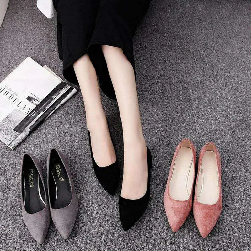 Vangull Fashion Low Square Heels Women Pumps Flock Shallow Slip on Dress Shoes Pointed Toe Office Lady Casual Single | Обувь