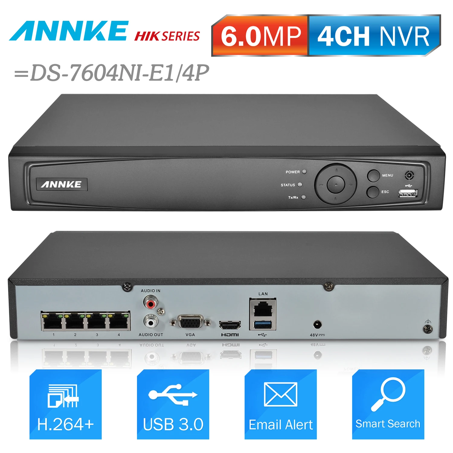 ANNKE 4CH 6MP POE сеть NVR видео Регистраторы DVR для IP Камера P2P облако Функция Plug And Play = NIK