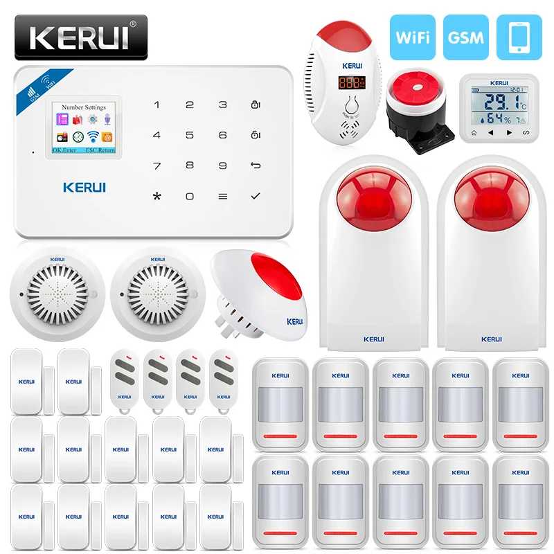 Охранная сигнализация KERUI Wi Fi GSM детектор дыма управление через приложение по SMS с