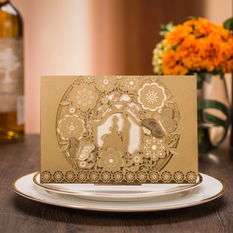 100 шт. золотистые конверты для свадебных приглашений жениха и невесты|Открытки