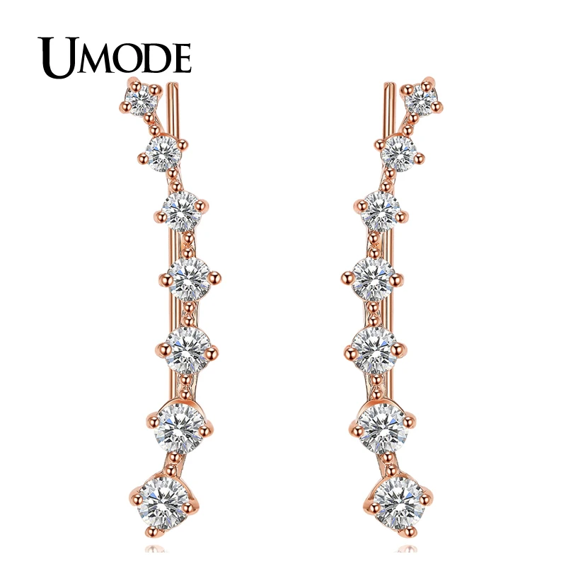 Женские серьги-гвоздики с фианитами UMODE модные серьги крючком и кристаллами