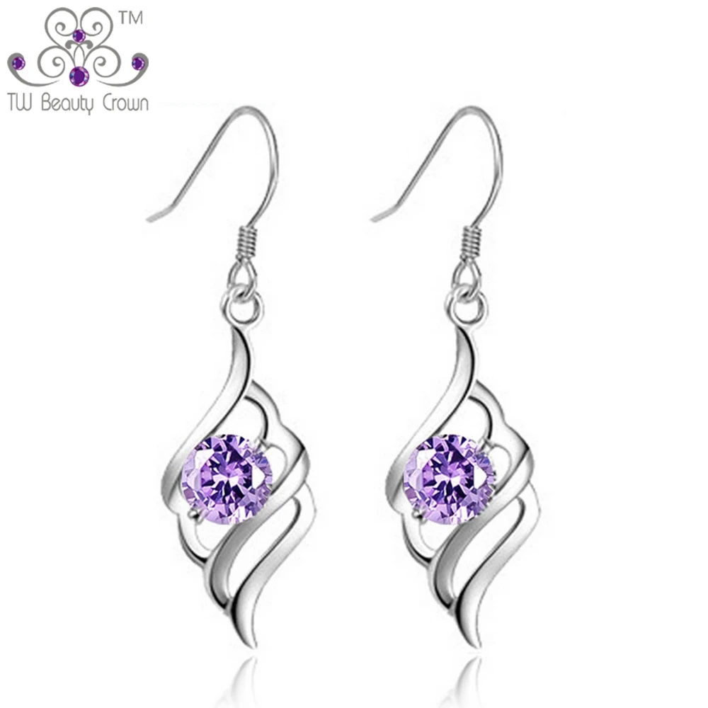 

Женские серьги-подвески с крыльями ангела, из серебра 925 пробы, с фиолетовым австрийским кристаллом, ювелирные украшения для свадьбы и помол...