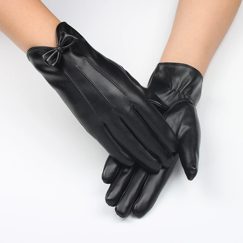 Женские кожаные перчатки с рисунком оленя розовые сенсорным экраном для