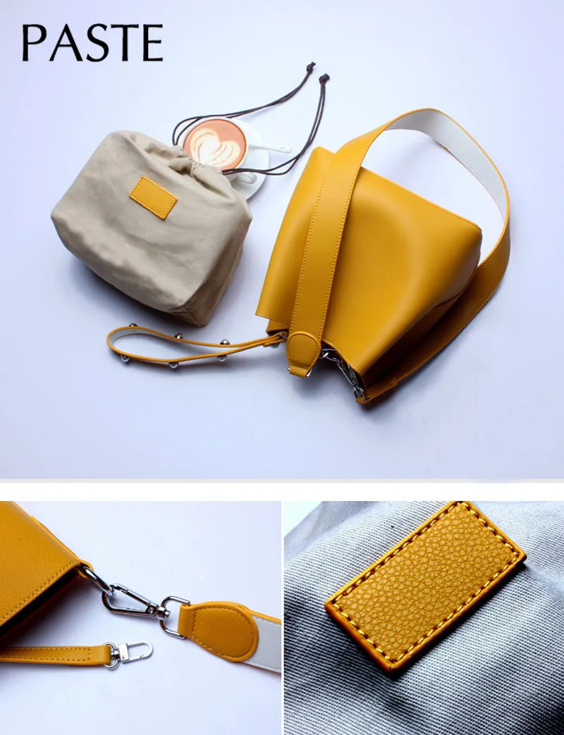 Шикарная популярная Летняя женская сумка ведро 100% натуральная кожа на плечо