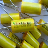 wholesale 200pcs long leads yellow axial polyester film capacitors electronics 0 0022uf 630v fr tube amp audio free shipping