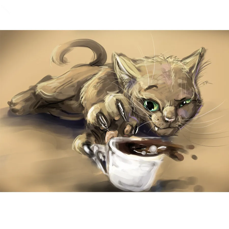 

Алмазная вышивка Cat и кофе Алмазная мозаика 5D DIY алмазная живопись полная квадратная Картинка из страз, художественное украшение для GH560