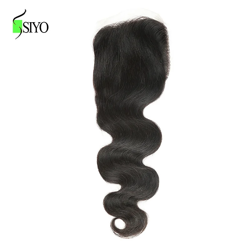 SIYO Human Hair Body Wave 3 Bundles with Closure 4*4 Free Part 100% Peruvian Can Be Dyed Non Remy Natural Color | Шиньоны и парики