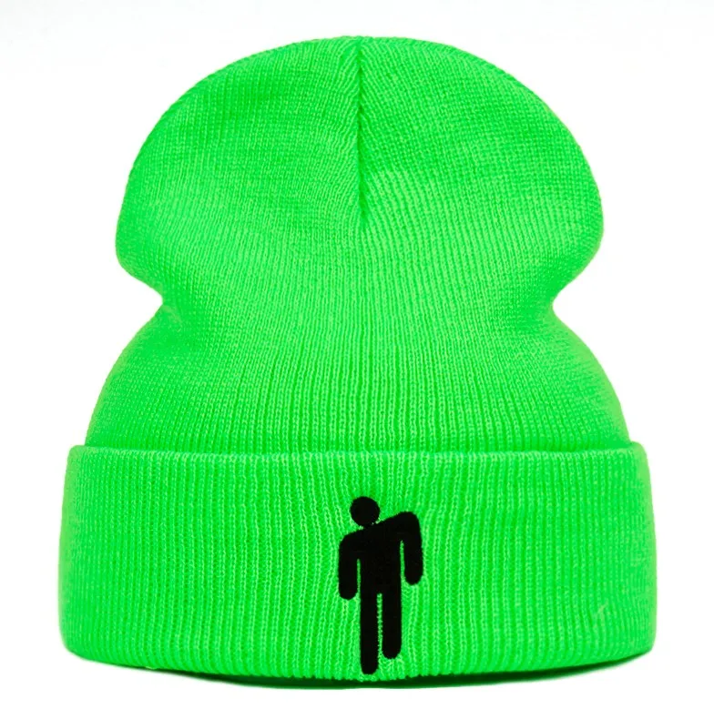 Fluorescent green Billie Eilish Beanie, 6 цветов, вязаная зимняя шапка, одноцветная, в стиле хип-хоп, вязанная шапка, шапка, аксессуар для костюма, подарки, теплая зимняя шапка - Цвет: Fluorescent green