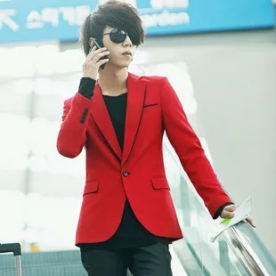 2015 Красный костюм мужской личности мужские тренд модная одежда на каждый день