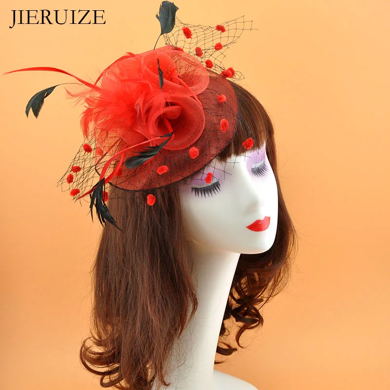 JIERUIZE шляпы с перьями белые красные черные в виде птичьей клетки Свадебные