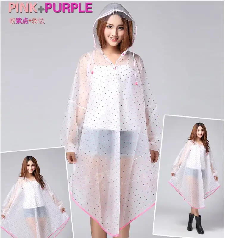 Женское пончо в горошек EVA непромокаемое с капюшоном байкерском стиле плащ|long rain