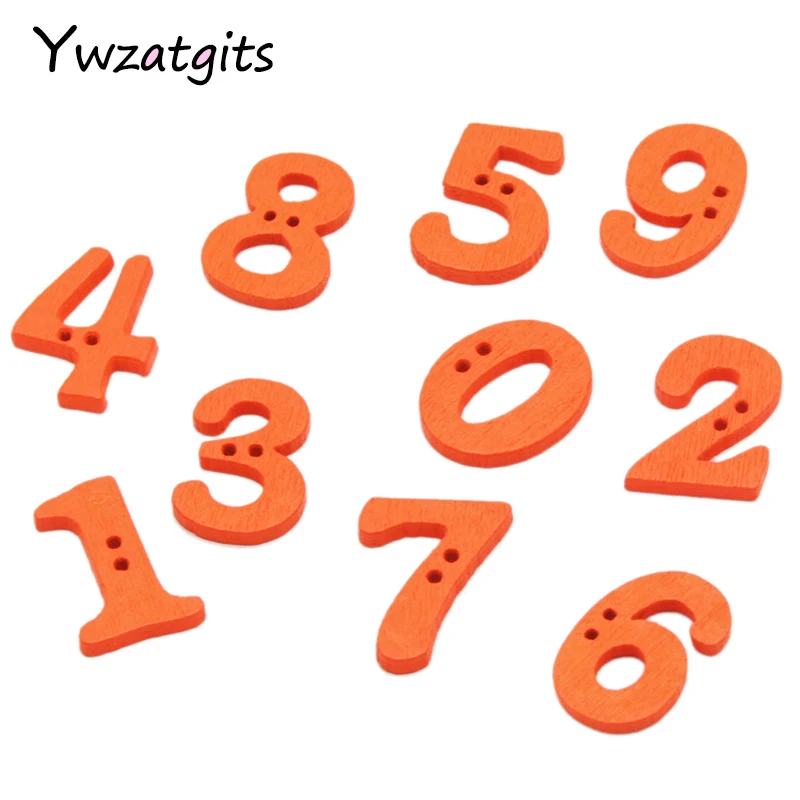 Ywzatgits 100 шт./лот 14-21 мм 0-9 номер цифровой деревянный с 2 отверстиями Кнопки для самостоятельного пошива одежды Скрапбукинг аксессуары YE0213 - Цвет: C2 orange