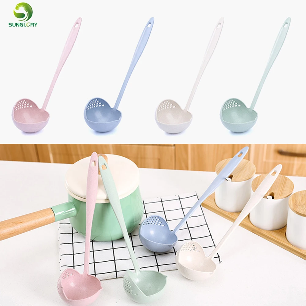 Креативная пластиковая суповая Ложка 2 в 1 с длинной ручкой дуршлаг ситечко Милые